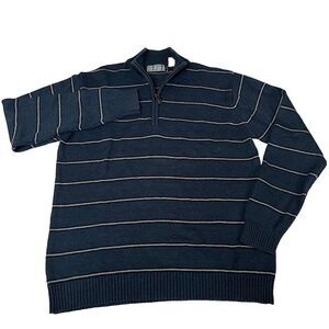 Oscar De La Renta 1/4 Zip Sweater Mens Size Large Blue‎ Stripe Long Sleeve